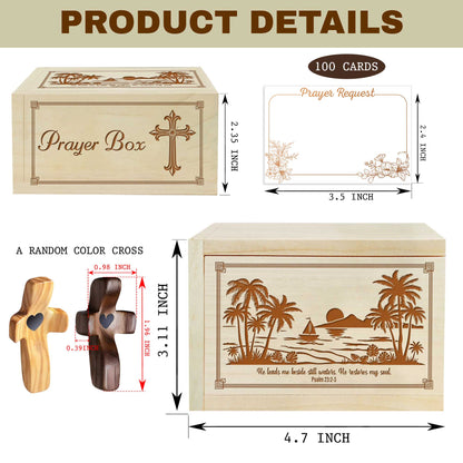 Netecom Personalized Wooden Prayer Box with 100 Prayer Request Cards & Custom Name Handheld Cross – Christian Faith Keepsake for Daily Prayer & Reflection