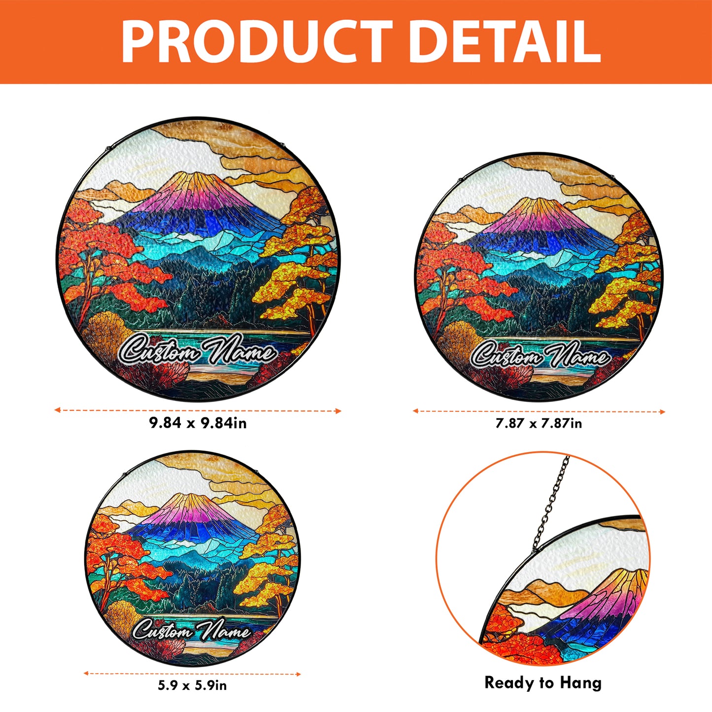 Netecom Personalized Japan Stained Glass Ornament – Mount Fuji Inspired Sun Catcher, Custom Cultural Gift & Window Decoration