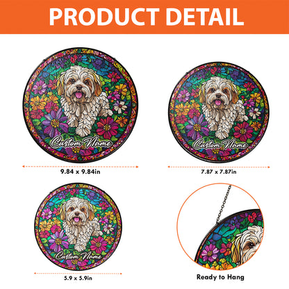 Netecom Custom Maltese Dog Stained Glass Ornament, Personalized Memorial Suncatcher, Pet Loss Sympathy Gift, Christmas Decoration