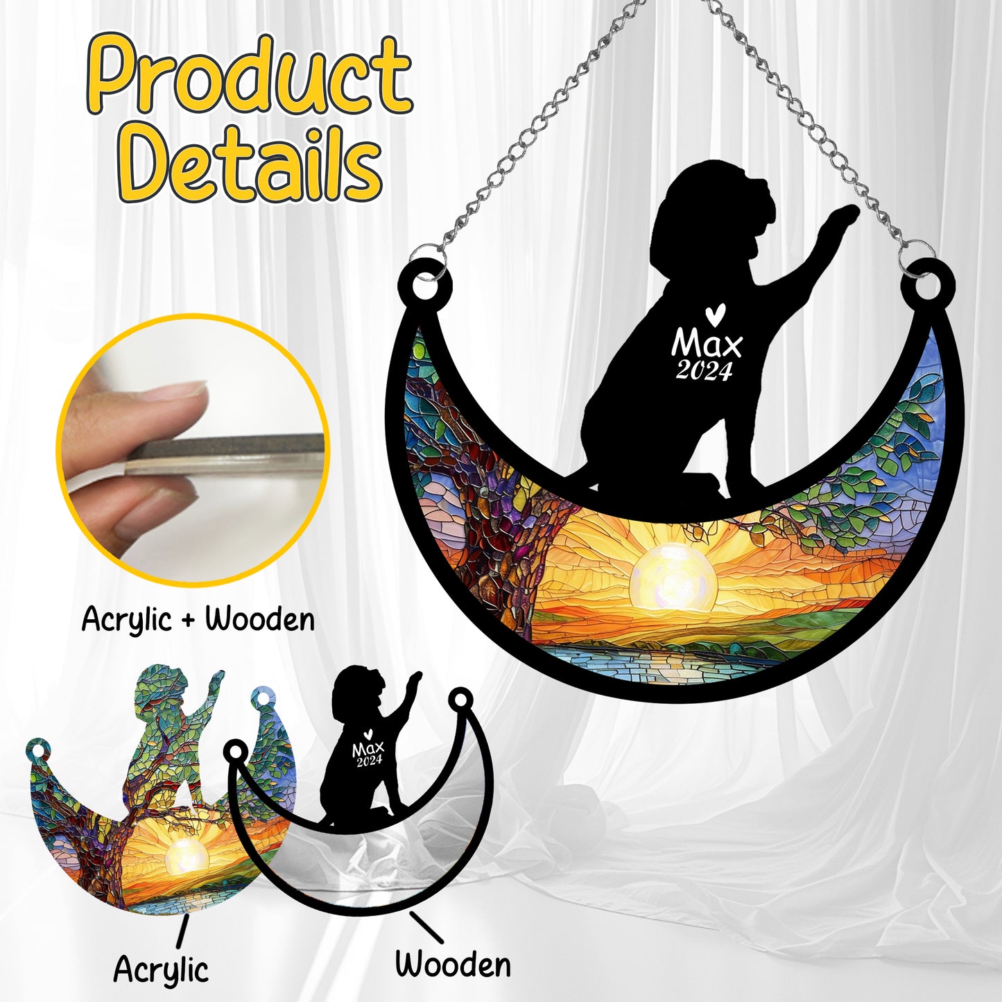Netecom Personalized Beagle Memorial Suncatcher, Custom Beagle Ornament with Name Date, Dog Loss Sympathy Gift, Pet Loss Remembrance Gifts, Bereavement Gifts for Loss of Pet, Dog Grief Gift