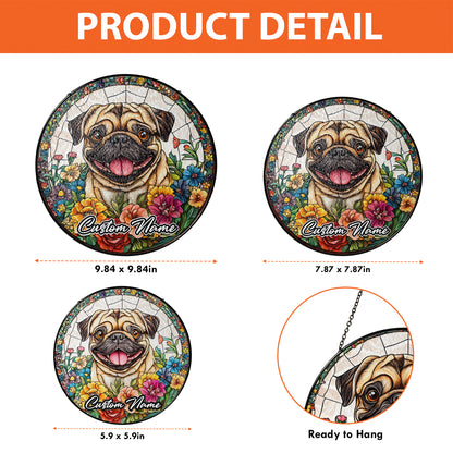 Netecom Custom Pug Dog Stained Glass Ornament, Personalized Memorial Suncatcher, Pet Loss Sympathy Gift, Christmas Decoration