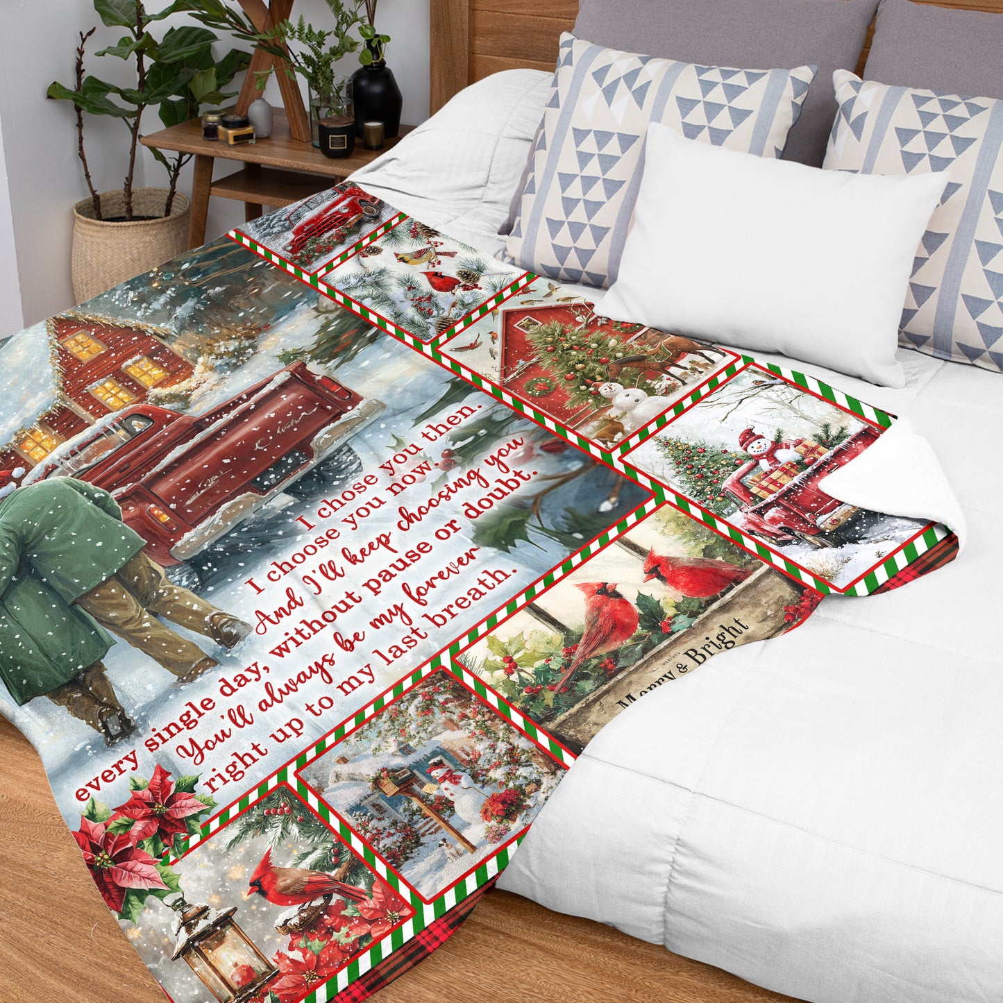 Netecom Christmas Old Couple Blanket, Winter Red Truck Snow Scene Throw Blanket for Couch, Bed or Sofa, Ultra Soft Warm Gift for Holiday and Christmas