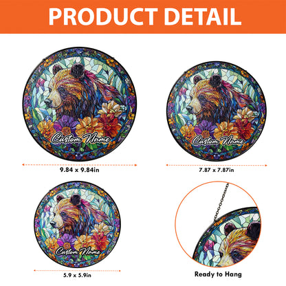 Netecom Personalized Bear Stained Glass Ornament, Custom Pet Memorial Suncatcher, Pet Loss Sympathy Gift, Christmas Decoration