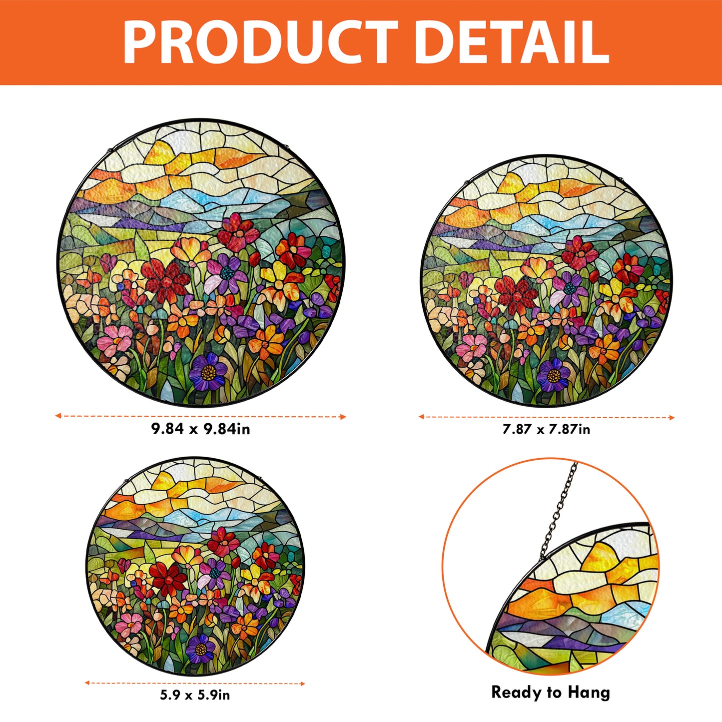 Netecom Flower Garden Stained Glass Sun Catcher – Personalized Floral Ornament, Custom Window Hanging, Nature-Inspired Gift