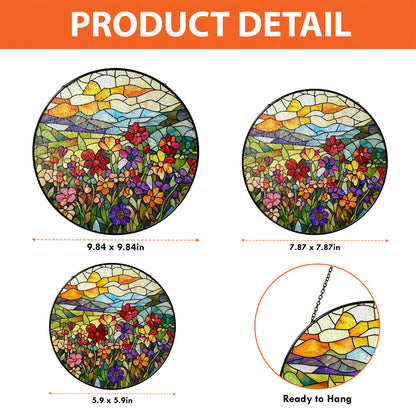 Netecom Flower Garden Stained Glass Sun Catcher – Personalized Floral Ornament, Custom Window Hanging, Nature-Inspired Gift