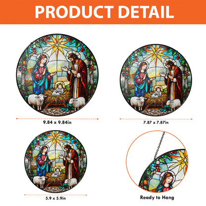 Netecom The Holy Family Stained Glass Suncatcher, Nativity Scene Christmas Window Hanging, Religious Home Decor, Spiritual Gift for Faith and Celebration