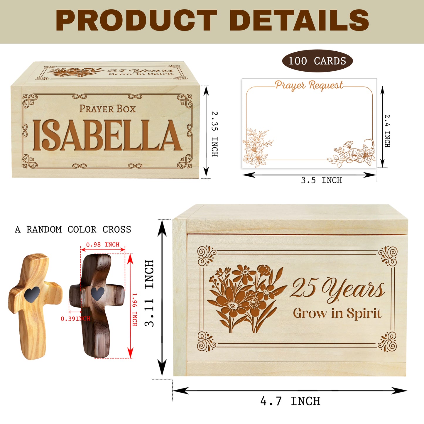 Netecom Personalized Birthday Prayer Box with Custom Name & Age, Christian Birthday Gift with Cross and 100 Prayer Request Cards, Faith Keepsake Grow in Spirit