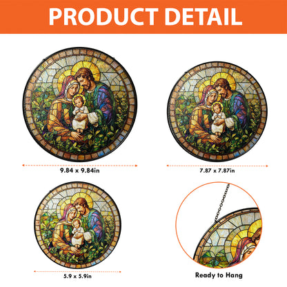 Netecom Holy Family Stained Glass Ornament – Nativity Scene Window Sun Catcher, Christian Christmas Gift for Home