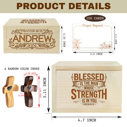 Netecom Personalized Prayer Box for Men – 150 Prayer Request Cards with Custom Name on Box & Cross, Christian Keepsake Gift for Daily Devotion, Encouragement & Spiritual Support