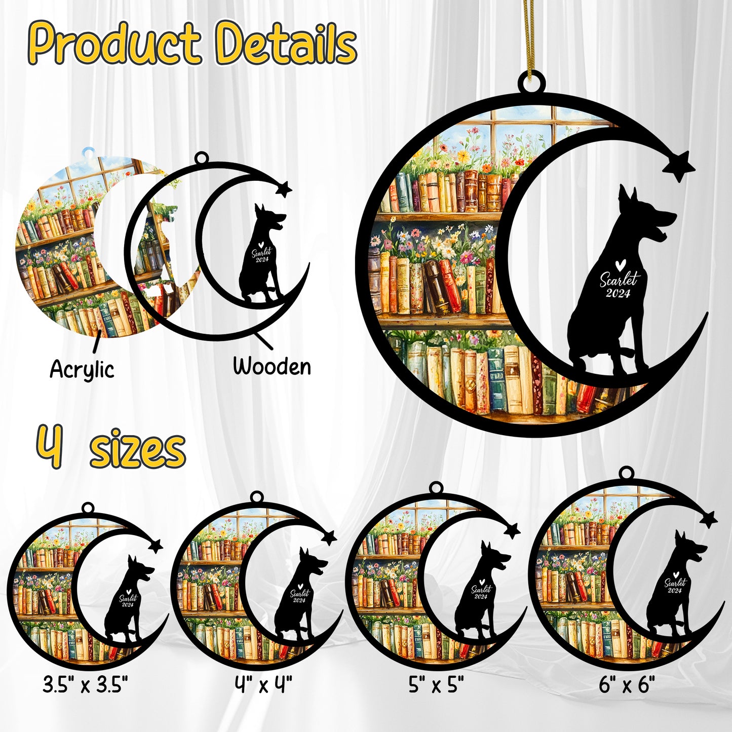 Netecom Personalized Doberman Suncatcher for Windows Hanging, Custom Dobie Dog Sun Catcher Ornament with Name Date, Unique Gifts for Book Lovers, Reader Teacher Librarian Bookworm