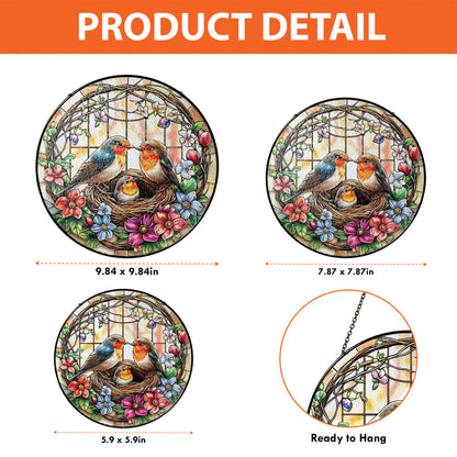 Netecom Robin Couple Stained Glass Suncatcher, Bird Nest Window Hanging Decor, Nature-Inspired Home Accent, Christmas and Mother’s Day Gift for Bird Lovers