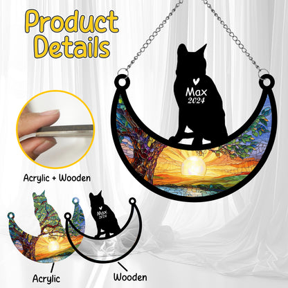 Netecom Personalized Russian Blue Cat Memorial Suncatcher, Custom Cat Ornament with Name Date, Loss of Pet Sympathy Suncatcher Gifts for Cat Lovers, Remembrance Gifts for Loss of Pet