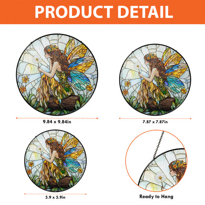 Netecom Fairy and Flowers Stained Glass Sun Catcher – Custom Magical Ornament, Personalized Window Hanging Décor