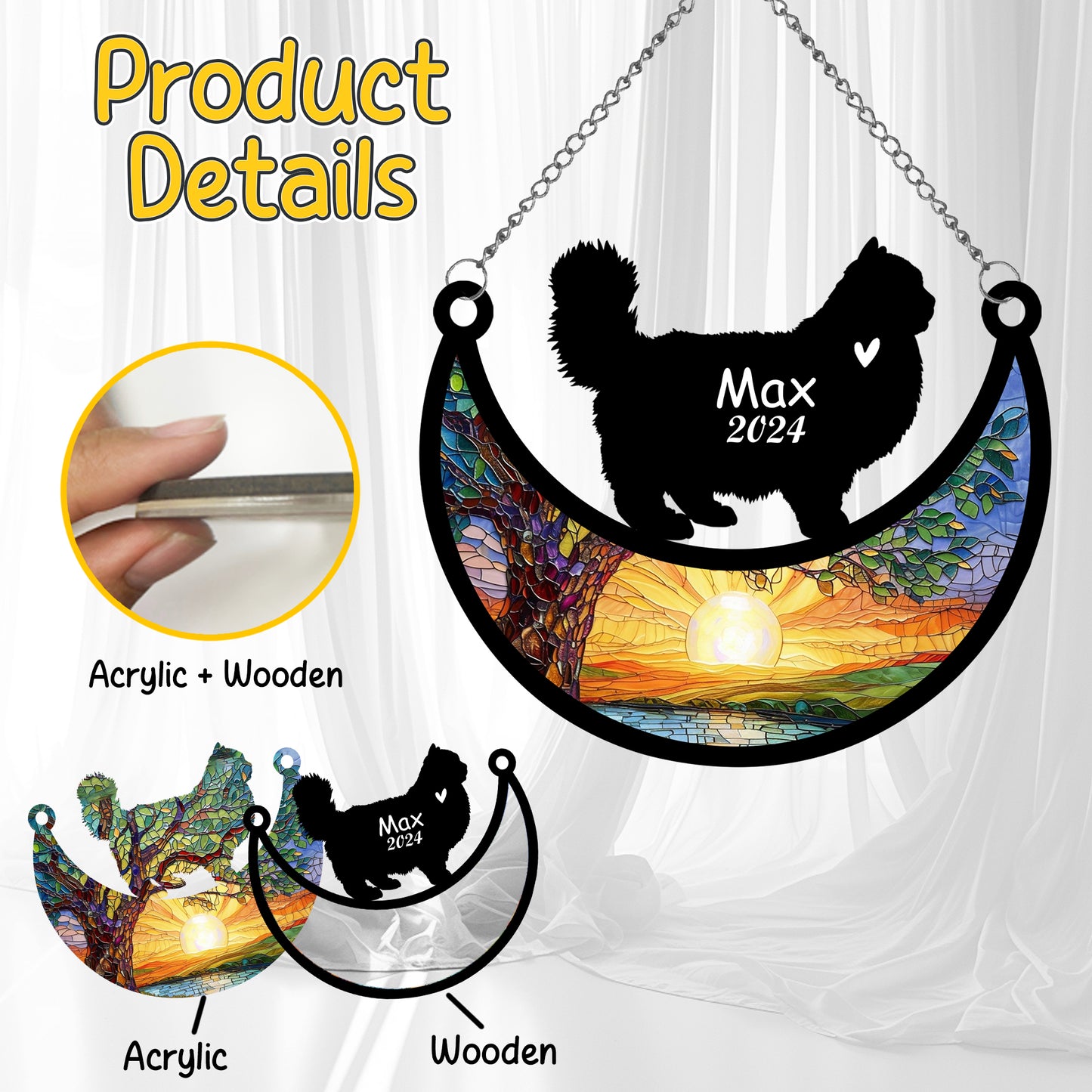 Netecom Personalized Ragdoll Cat Memorial Suncatcher, Custom Cat Ornament with Name Date, Loss of Pet Sympathy Suncatcher Gifts for Cat Lovers, Remembrance Gifts for Loss of Pet
