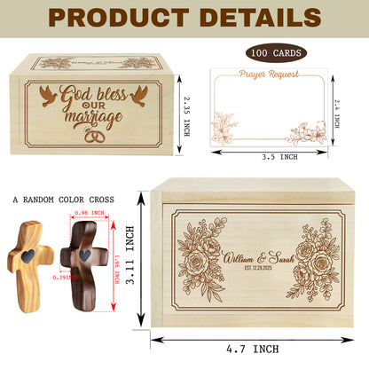 Netecom Personalized Wedding Prayer Box for Couples – Custom Names & Date with 100 Prayer Request Cards and Wooden Cross, Faith-Based Spiritual Gift