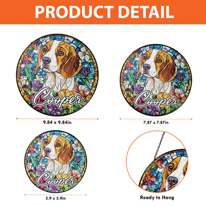Netecom Personalized Beagle Dog Stained Glass Ornament , Custom Pet Memorial Sun Catcher , Pet Loss Sympathy Gift , Name and Breed Decor