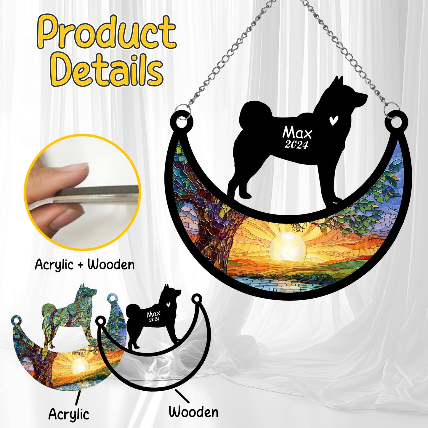 Netecom Personalized Akita Memorial Suncatcher, Custom Akita Ornament with Name Date, Dog Loss Sympathy Gift, Pet Loss Remembrance Gifts, Bereavement Gifts for Loss of Pet, Dog Grief Gift