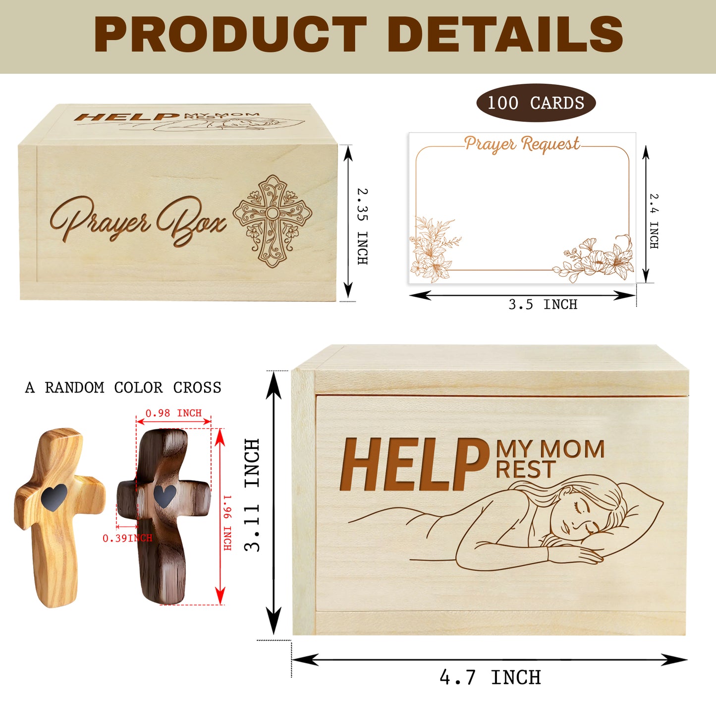 Netecom Prayer Box for Mom with 100 Prayer Request Cards & Wooden Prayer Cross, Christian Gift from Daughter or Son, Faith-Based Keepsake for Rest, Peace & Love