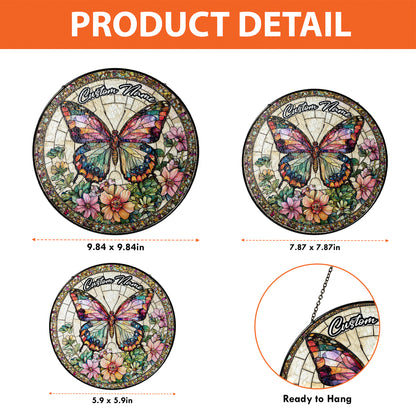 Netecom Personalized Butterfly Stained Glass Ornament, Custom Memorial Suncatcher, Pet Loss Remembrance Gift, Christmas Decoration