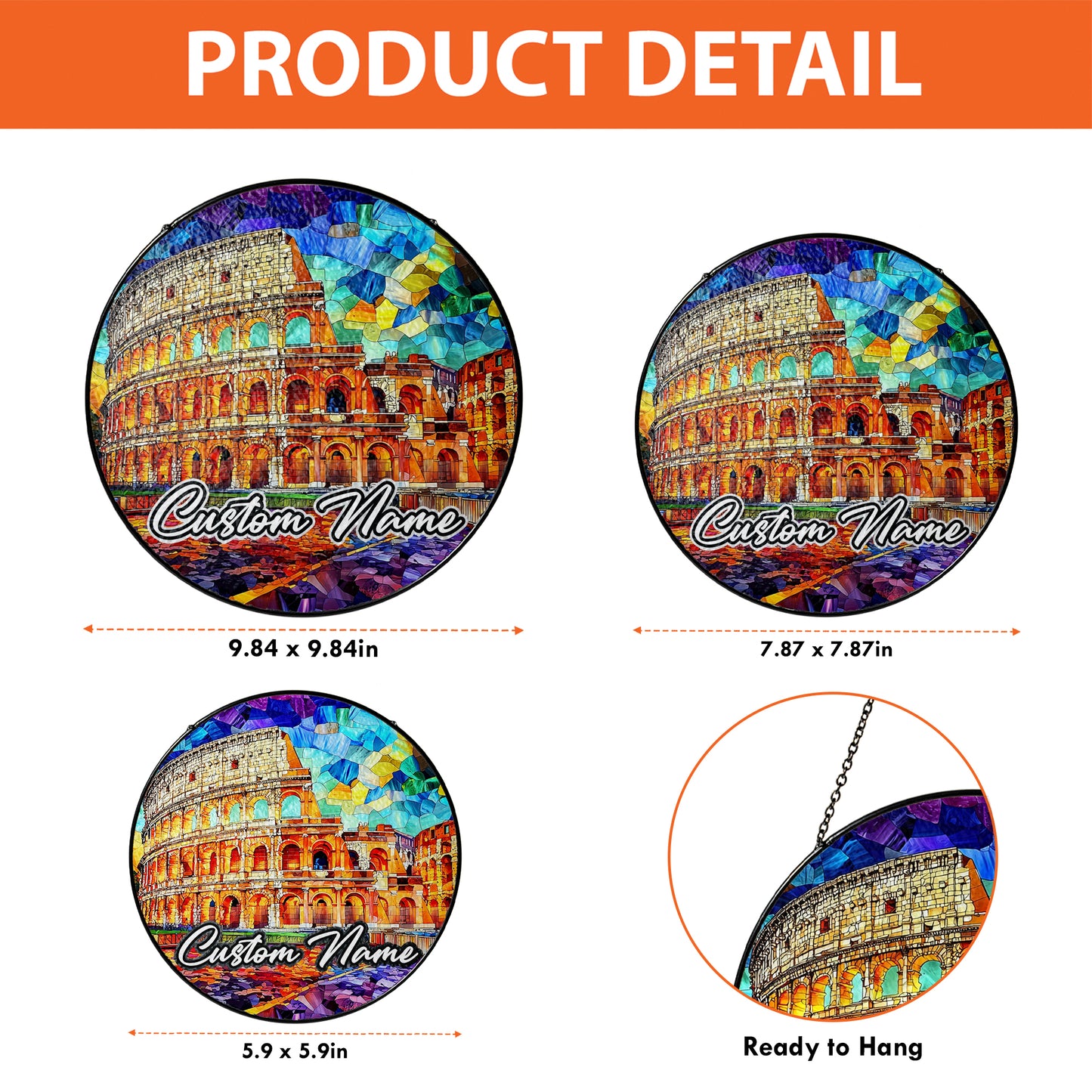 Netecom Italy Landmark Stained Glass Sun Catcher – Colosseum Ornament, Custom Rome Gift for Home & Office Decor