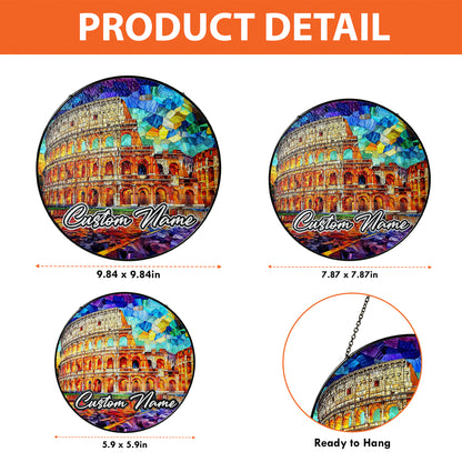 Netecom Italy Landmark Stained Glass Sun Catcher – Colosseum Ornament, Custom Rome Gift for Home & Office Decor