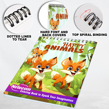 Happy Animals Spiral Bound Coloring Book, Immerse Yourself in 30 Captivating Coloring Pages, Inviting You to Color Animals Radiating with Pure Happiness and Excitement