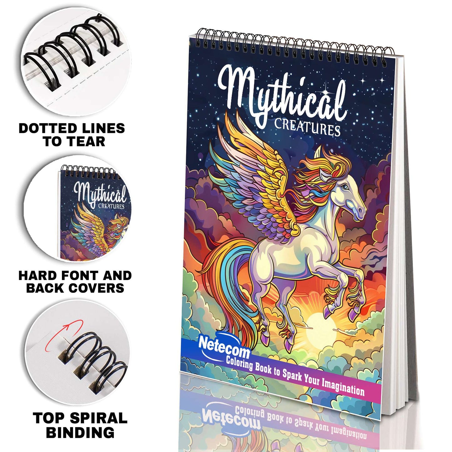 Mythical Creatures Coloring Book Spiral Bound for Adult, Softcover