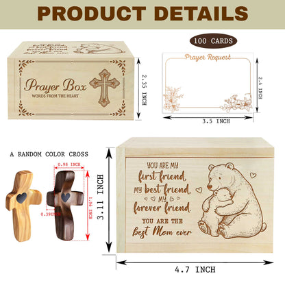 Netecom Personalized Prayer Box for Mom with 100 Prayer Request Cards and Custom Name Wooden Cross, Christian Faith Gift for Mother