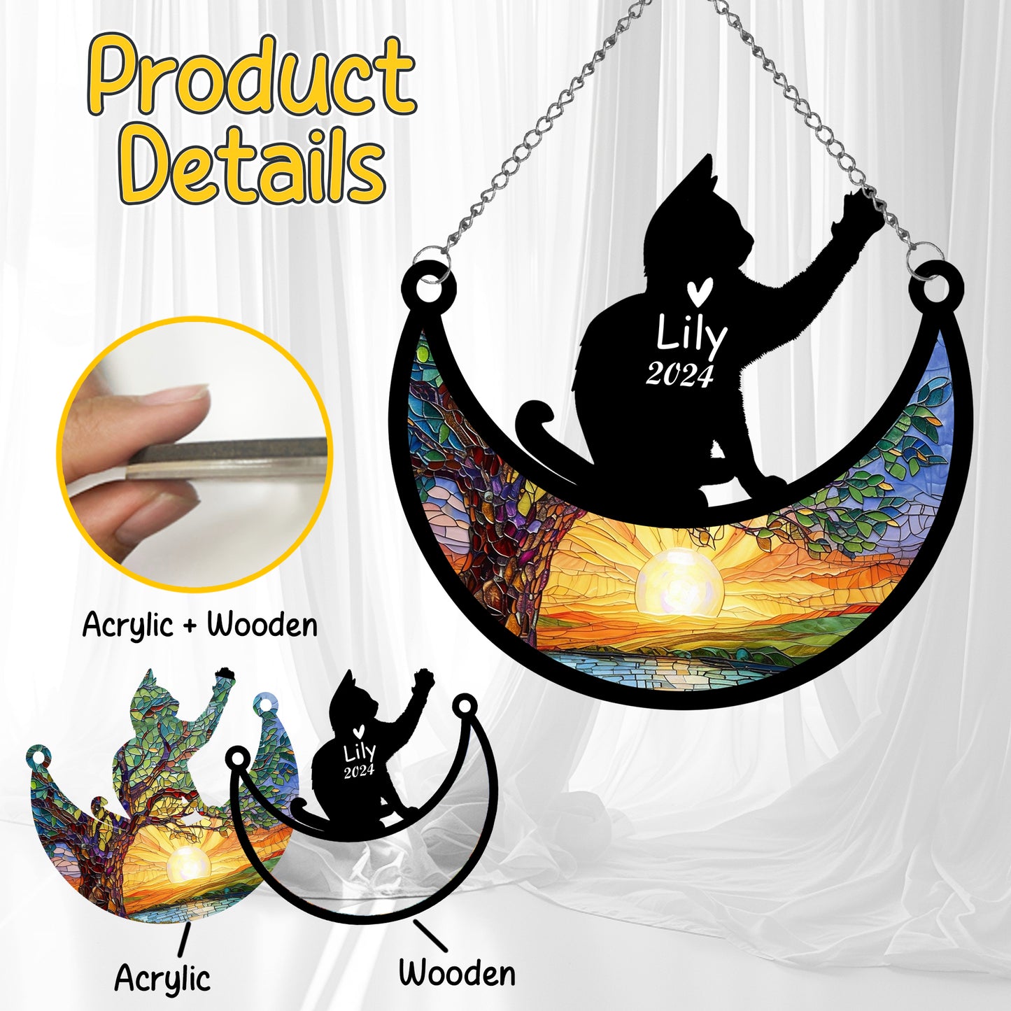 Netecom Personalized Siamese Cat Memorial Suncatcher, Custom Cat Ornament with Name Date, Loss of Pet Sympathy Suncatcher Gifts for Cat Lovers, Remembrance Gifts for Loss of Pet