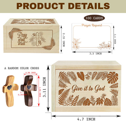 Netecom Personalized Prayer Box with Custom Name Handheld Cross, Wooden Faith Box with Prayer Request Cards