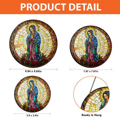 Netecom Virgin Mary Stained Glass Ornament – Our Lady of Guadalupe Sun Catcher, Christian Religious Gift, Spiritual Home Decoration