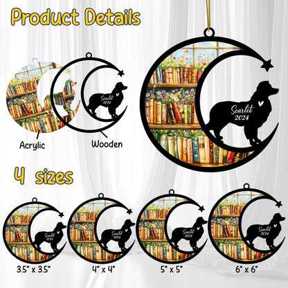 Netecom Personalized Border Collie Suncatcher for Windows Hanging, Custom Dog Sun Catcher Ornament with Name Date, Unique Gifts for Book Lovers, Reader Teacher Librarian Bookworm