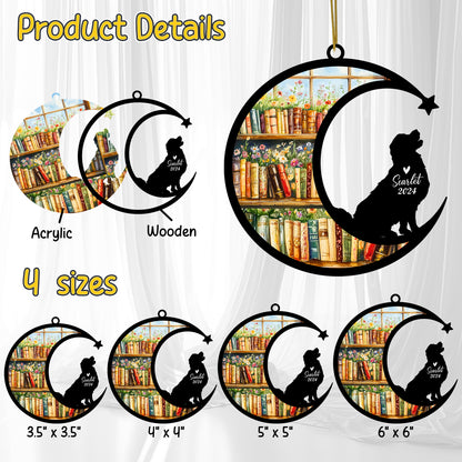 Netecom Personalized Golden Retriever Suncatcher for Windows Hanging, Custom Dog Sun Catcher Ornament with Name Date, Unique Gifts for Book Lovers, Reader Teacher Librarian Bookworm