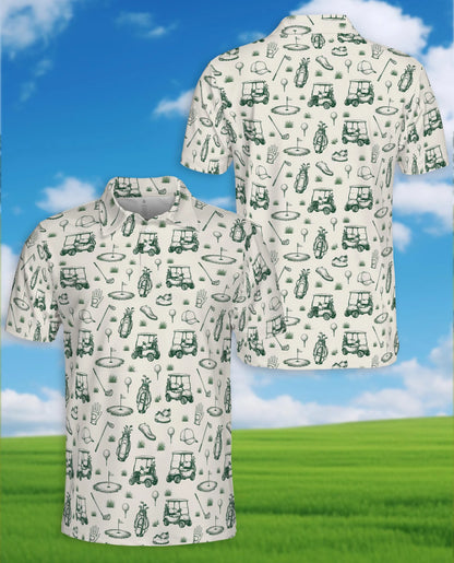 Vintage Golf Sketch Pattern Polo Shirt for Men – Classic Golfer Style | Netecom