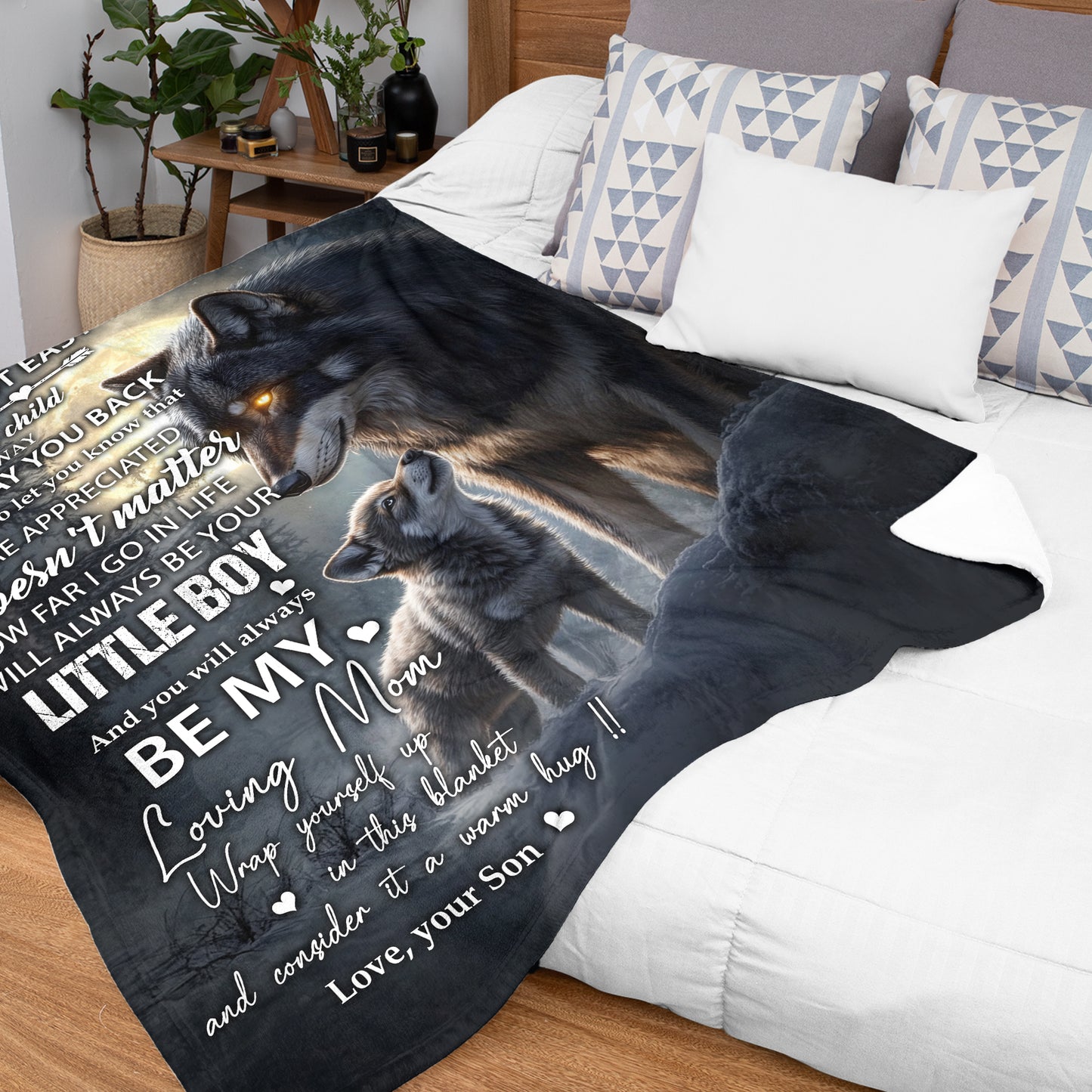 Netecom Personalized To My Mom Blanket from Daughter and Son, Wolf Family Love Letter Throw Blanket for Couch, Bed or Sofa, Ultra Soft Warm, Birthday Gifts for Mom, Mother’s Day or Christmas Present