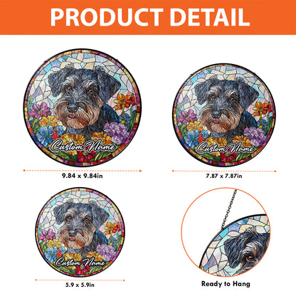 Netecom Custom Schnauzer Stained Glass Ornament, Personalized Pet Memorial Sun Catcher, Pet Loss Sympathy Gift, Christmas Decoration