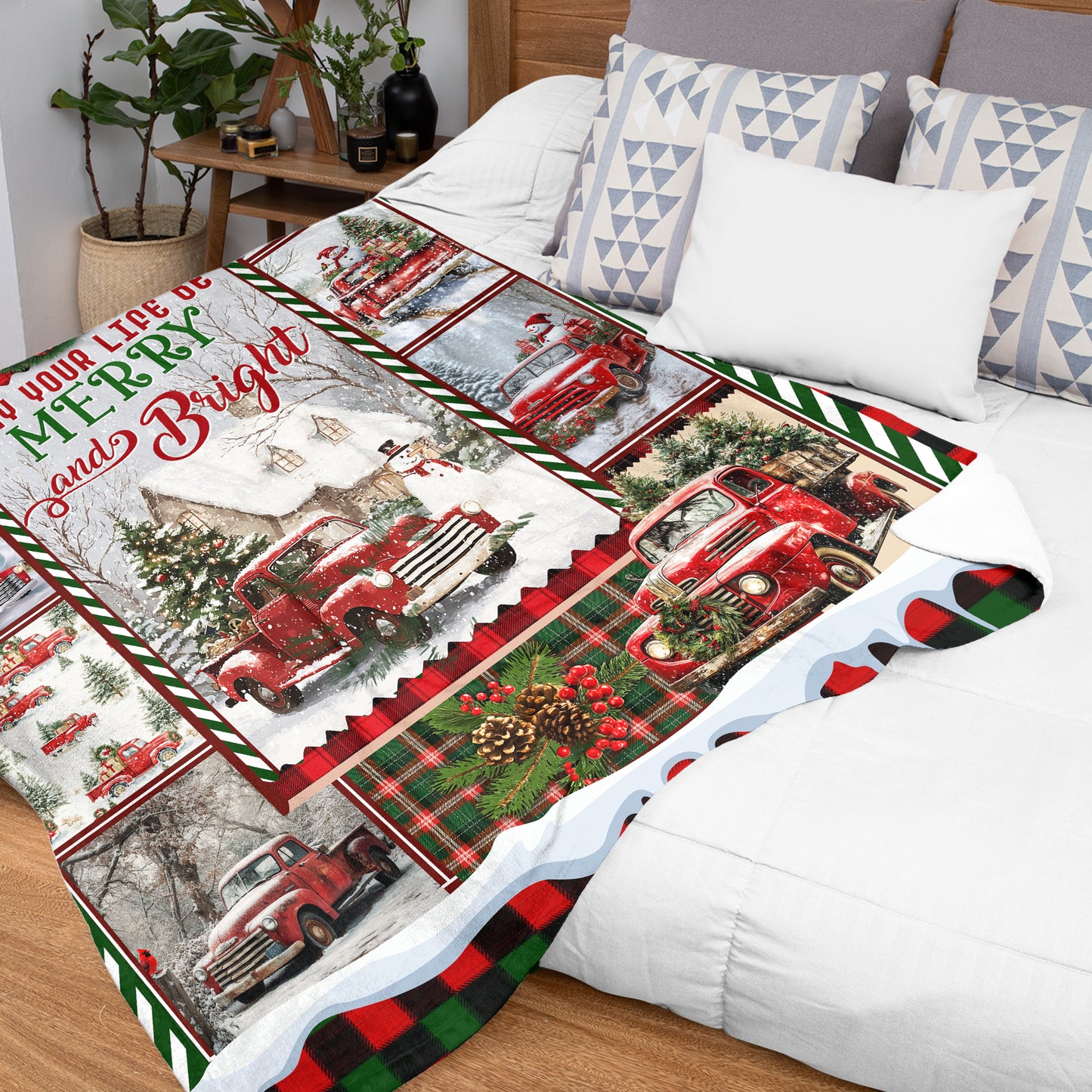 Netecom Red Truck and Snowman Blanket, Festive Christmas Winter Throw Blanket for Couch, Bed or Sofa, Ultra Soft and Warm Holiday Gift for Christmas Season and Cozy Winter