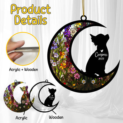 Netecom Personalized Chihuahua Dog Memorial Suncatcher, Chihuahua Ornament with Name Date, Pet Loss Sun Catcher Dog, Dog Remembrance Gift, Loss of Pet Sympathy Gift Dog Bereavement Gift