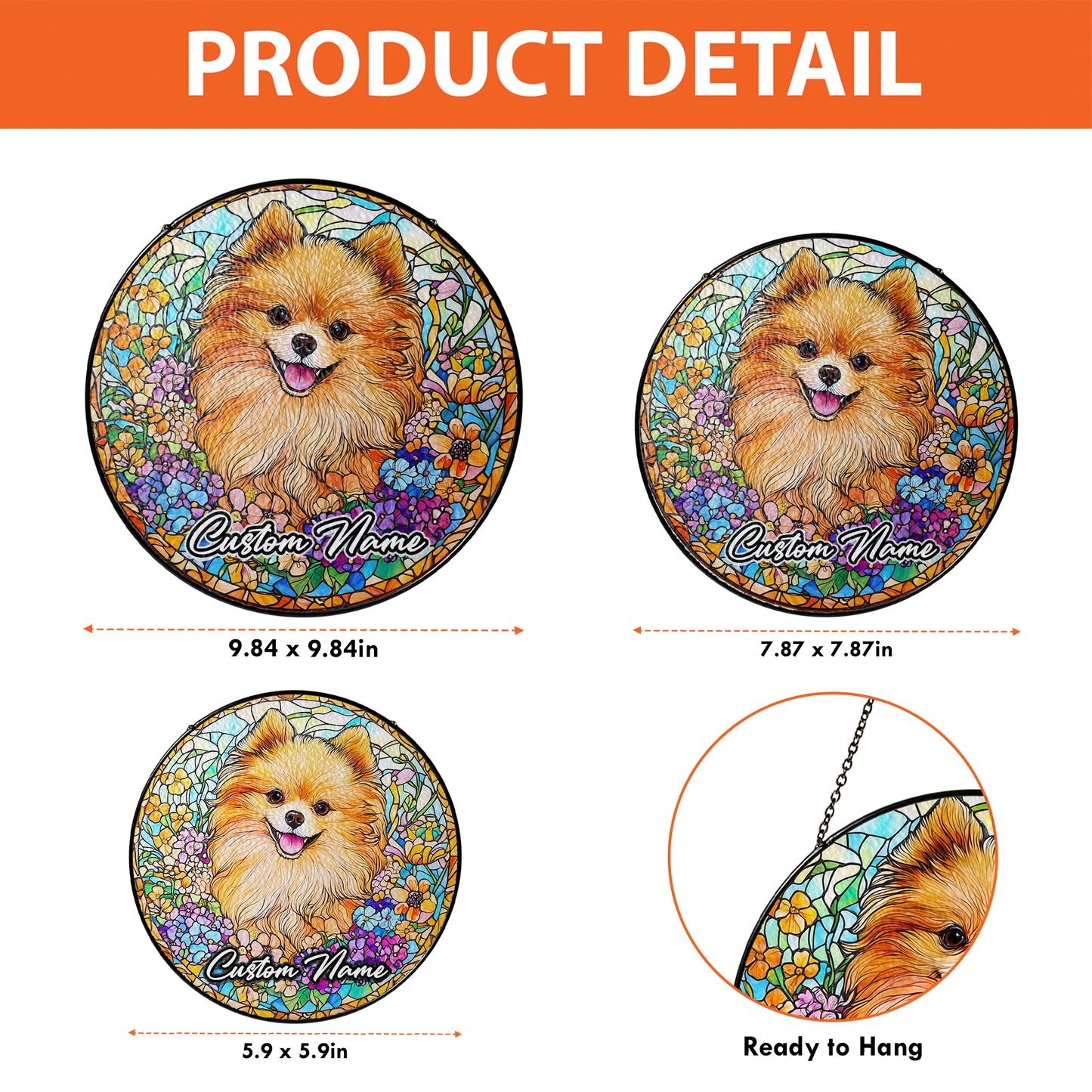 Netecom Personalized Pomeranian Dog Ornament, Custom Pet Memorial Suncatcher, Pet Loss Remembrance Gift, Christmas Decoration