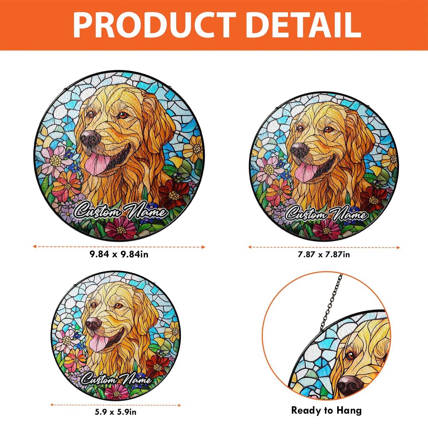 Netecom Personalized Golden Retriever Dog Ornament, Custom Pet Memorial Suncatcher, Pet Loss Remembrance Gift, Christmas Decoration