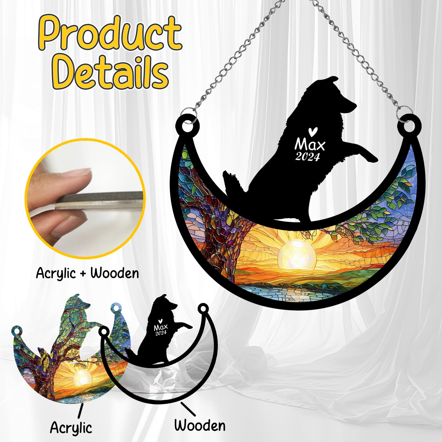 Netecom Personalized Australian Shepherd Memorial Suncatcher, Custom Dog Ornament with Name Date, Dog Loss Sympathy Gift, Pet Loss Remembrance Gifts, Bereavement Gifts for Loss of Pet