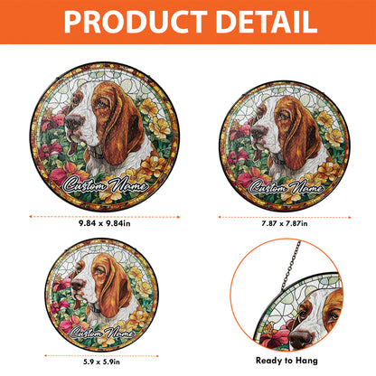 Netecom Custom Basset Hound Dog Stained Glass Ornament, Personalized Memorial Suncatcher, Pet Loss Sympathy Gift, Christmas Decoration