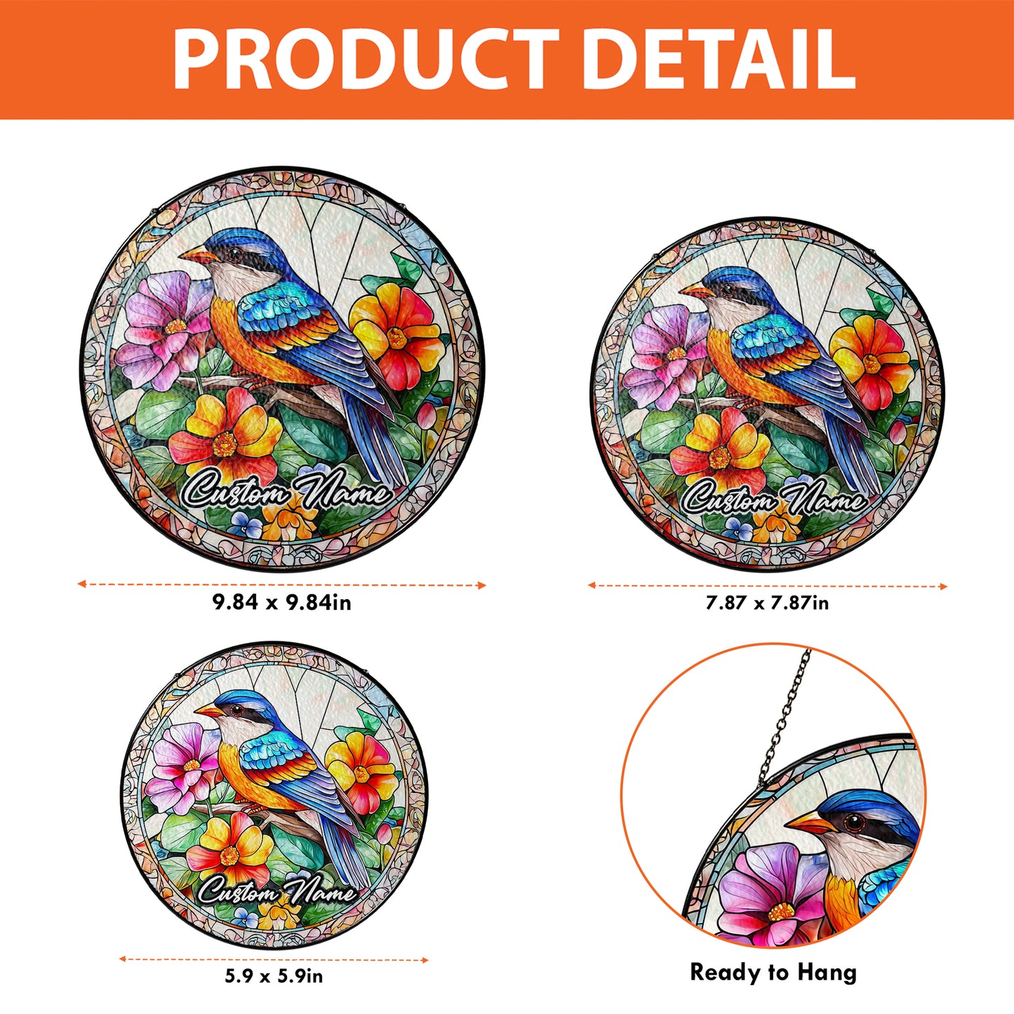 Netecom Custom Bird Stained Glass Ornament, Personalized Memorial Suncatcher, Pet Loss Remembrance Gift, Christmas Decoration