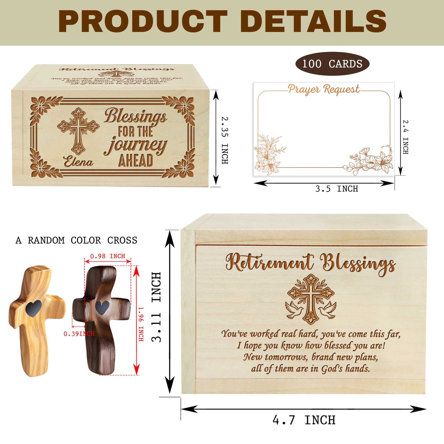 Netecom Retirement Prayer Box with Personalized Name on Cross, Christian Gift for Daily Reflection and Spiritual Encouragement