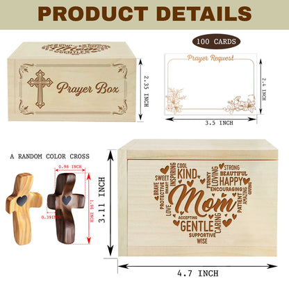 Netecom Personalized Mom Prayer Box with Custom Name Cross and 100 Prayer Request Cards, Christian Gift for Mom, Faith-Inspired Keepsake