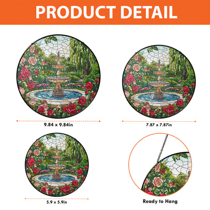 Netecom Water Fountain Stained Glass Sun Catcher – Elegant Garden Fountain Window Hanging, Perfect Gift for