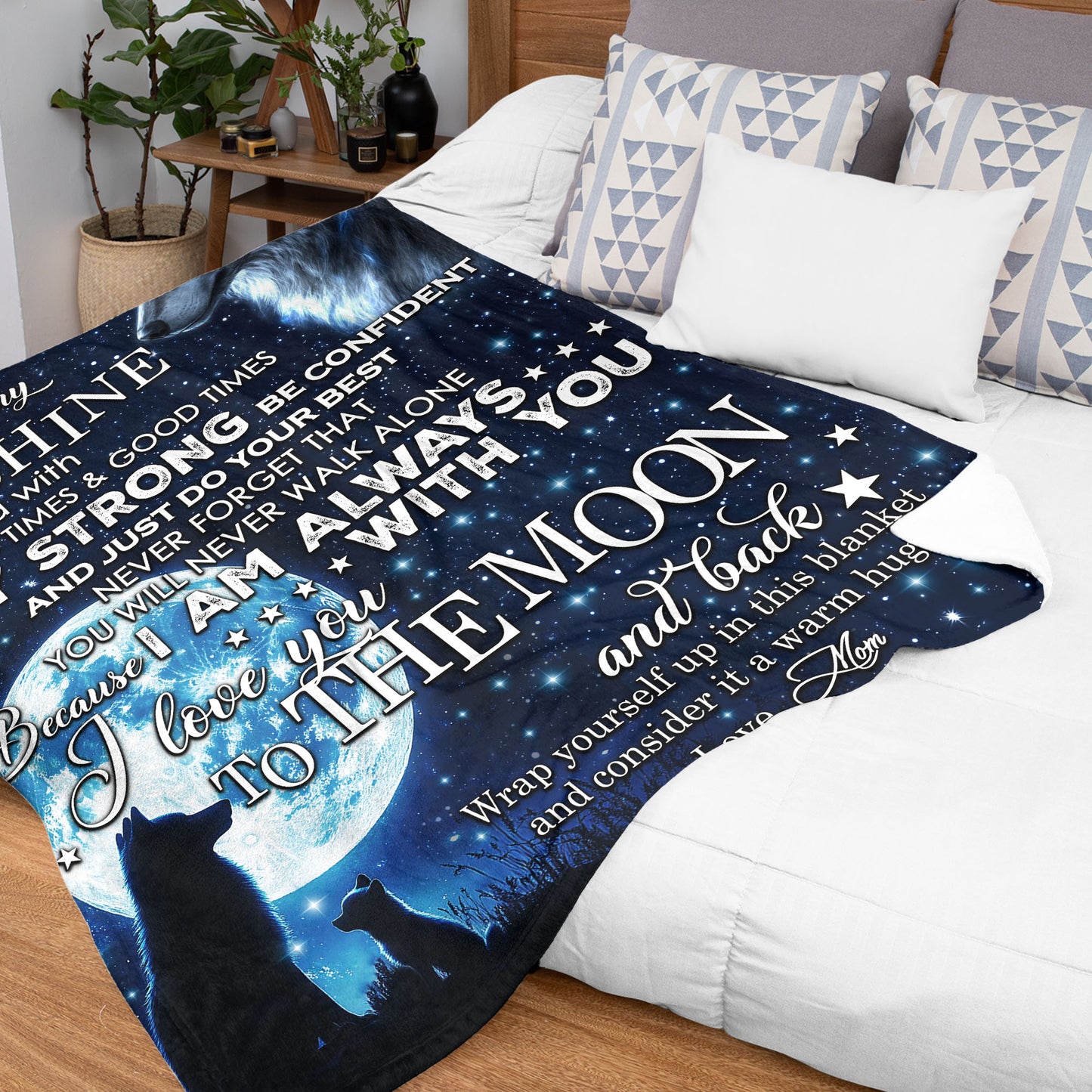 Netecom Personalized Wolf To My Amazing Son Blanket from Mom, Custom Moon and Wolf Throw Blanket for Couch, Bed or Sofa, Ultra Soft Warm Gift for Son’s Birthday, Anniversary and Christmas