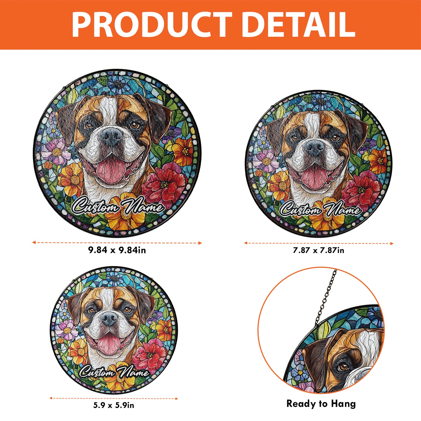 Netecom Personalized Boxer Dog Memorial Ornament, Custom Stained Glass Sun Catcher, Pet Loss Remembrance Gift, Christmas Decoration