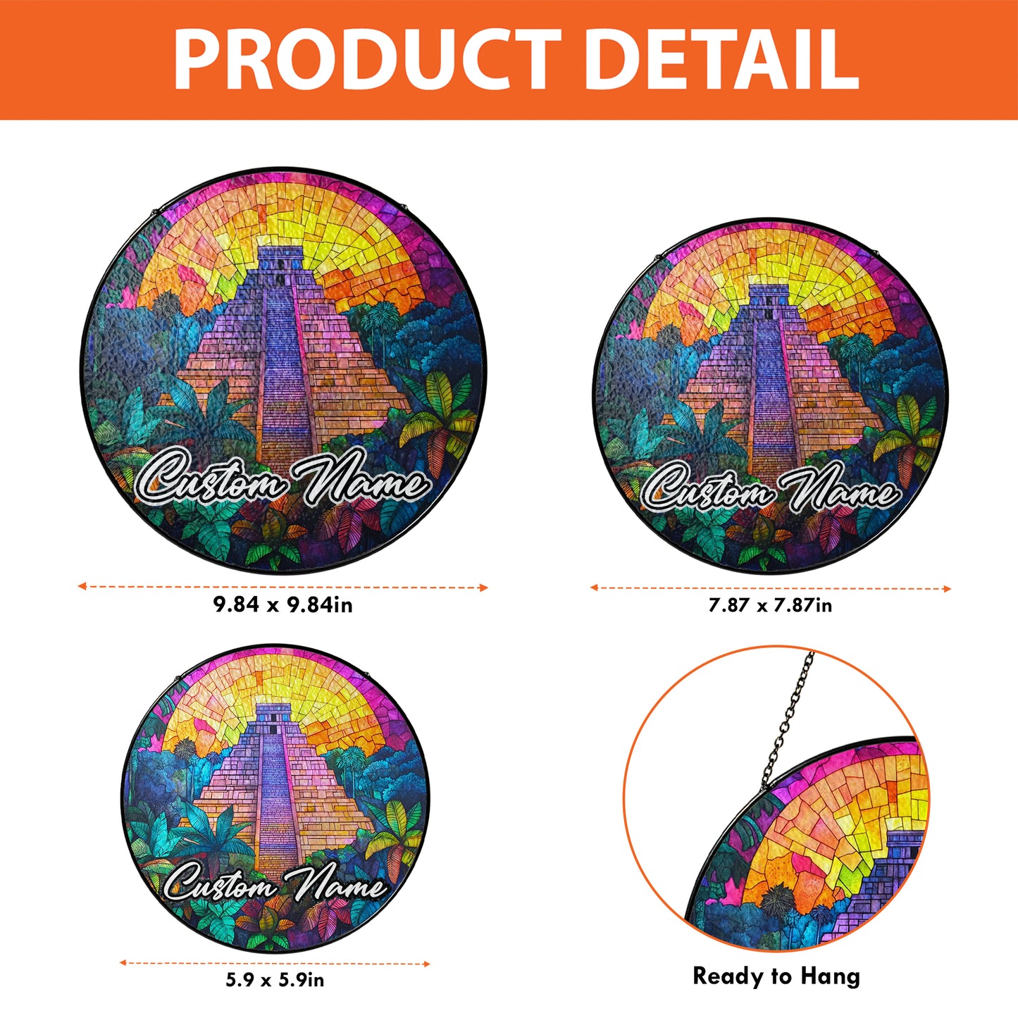 Netecom Personalized Mexico Landmark Stained Glass Suncatcher – Mayan Pyramid Ornament, Unique Cultural Decor & Travel Gift for Home or Souvenir