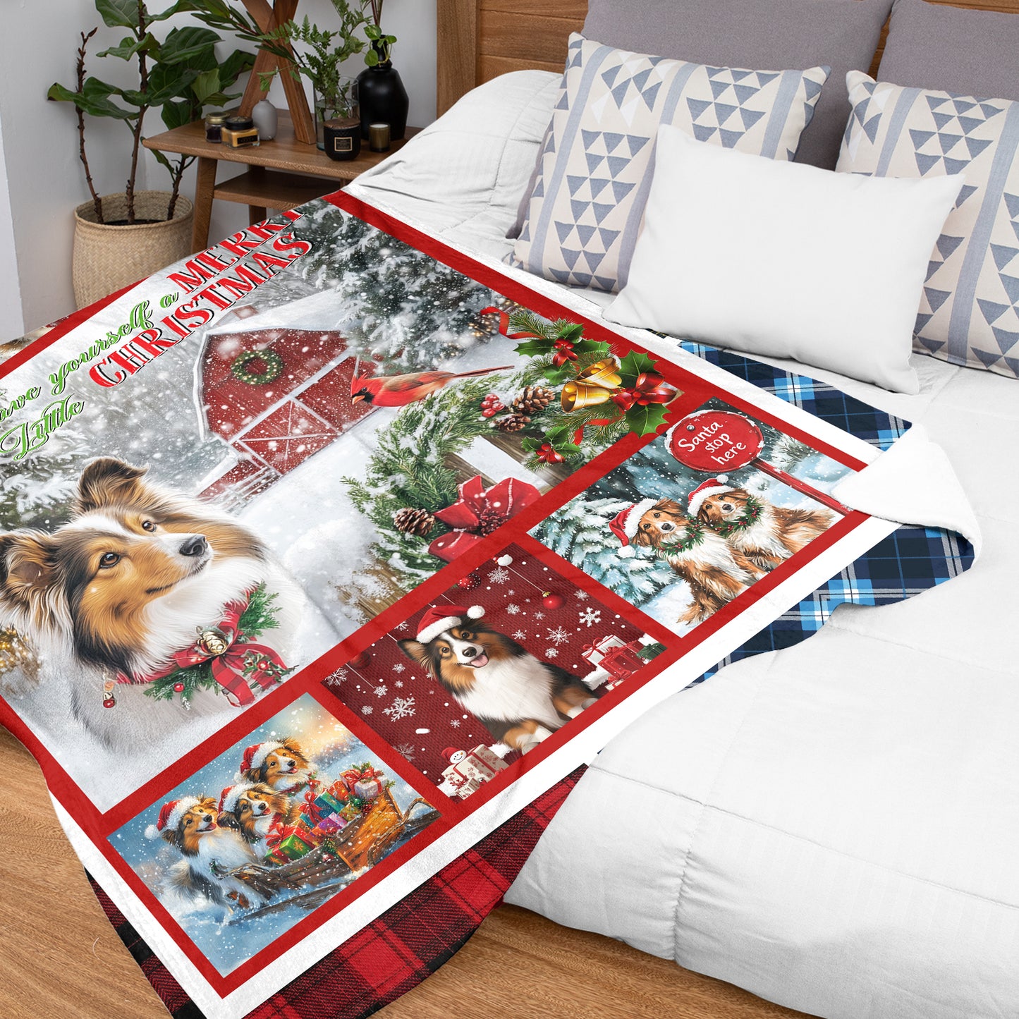 Netecom Shetland Sheepdog Christmas Blanket, Winter Holiday Dog Lover Throw Blanket for Couch, Bed or Sofa, Ultra Soft Warm Gift for Christmas and Cozy Winter